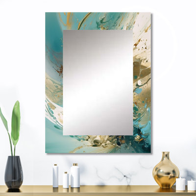 Turquoise Yellow Captivating Liquid Ink - Modern Wall Mirror