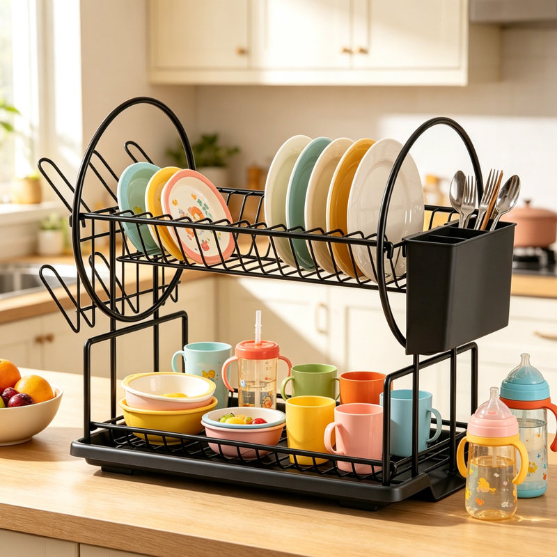 Space-Saving 2-Tier Stainless Steel Dish Drying Rack