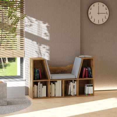 Cornelison Bookcase Storage Shelf w/ Cushioned Reading Seat Bench