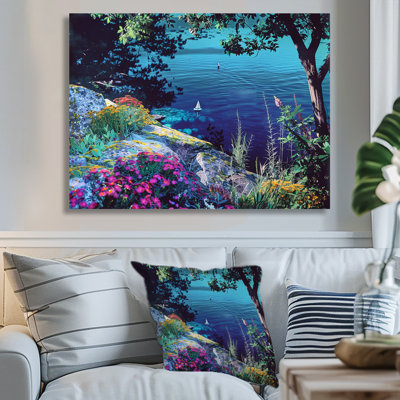 Voilier simple dans la baie bleue florissante - art mural plage et océan