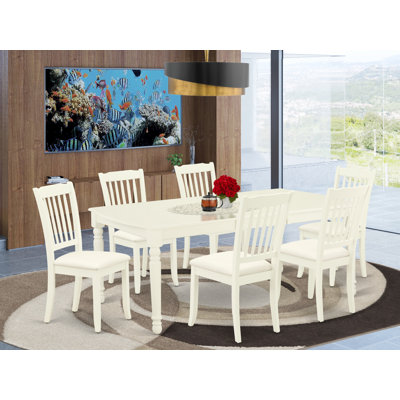 7 Piece Dinette Set consists of a Rectangle Dining Table with Butterfly Leaf and 6 Linen Fabric Kitchen Dining Chairs, Linen White