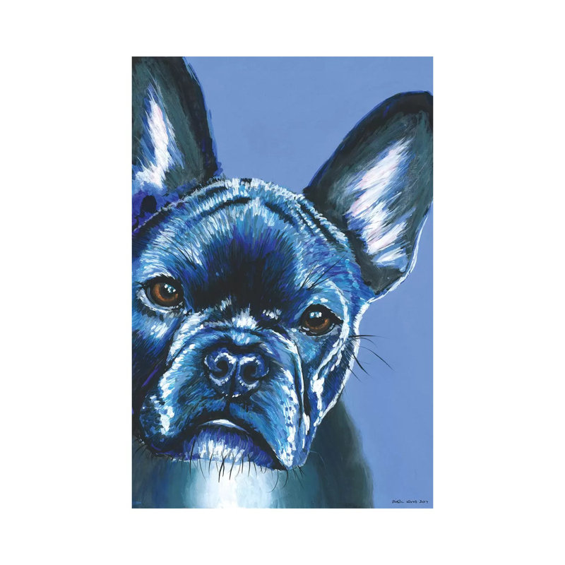 French Bulldog On Blue by Kirstin Wood - Painting on Canvas, Wrapped Canvas, 101.6 cm H x 66.04 cm W x 1.91 cm D