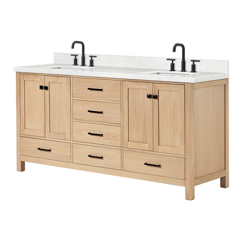Cambridge 72.25'' Double Bathroom Vanity with Top, Oak