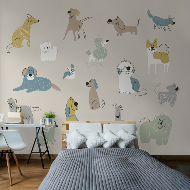 Happy Dogs - Wall Mural, 280cm L x 350cm W , Warm Grey