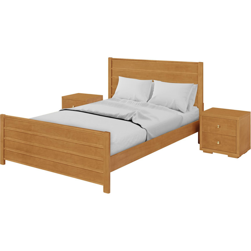 Caroline Platform 3 Piece Bedroom Set with Paneled Headboard and Footboard, Queen, Oak