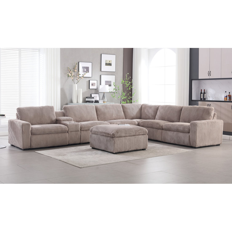 Annistyn 8 Piece 168.5'' L-Shaped Corduroy Power Reclining Sectional With Wireless Charging Storage
