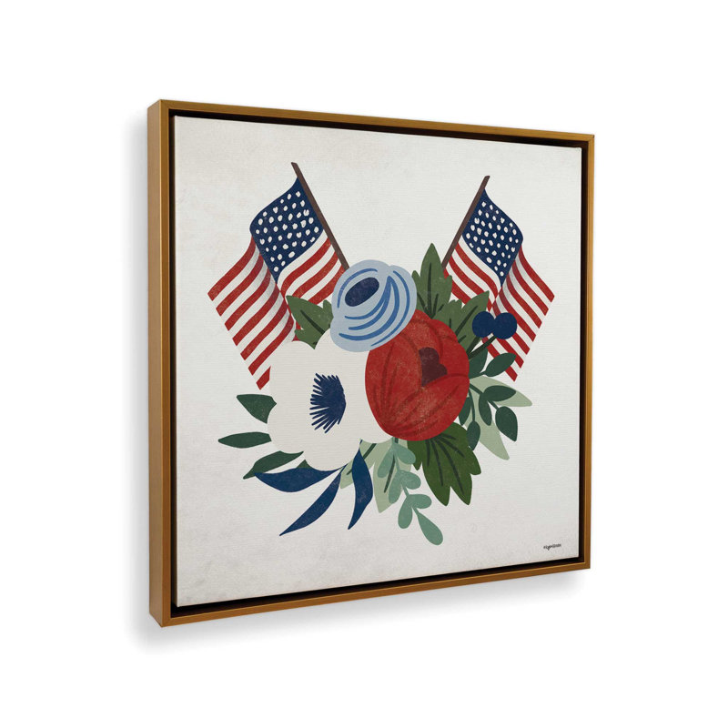 Impression sur toile Americana Floral par Lady Louise Designs, Toile avec cadre, L 36 x H 36, Or