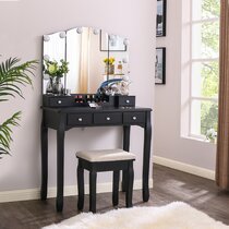 3pc Anza Multi Storage Vanity Set with Tri Fold Mirror and Stool White -  HOMES: Inside + Out