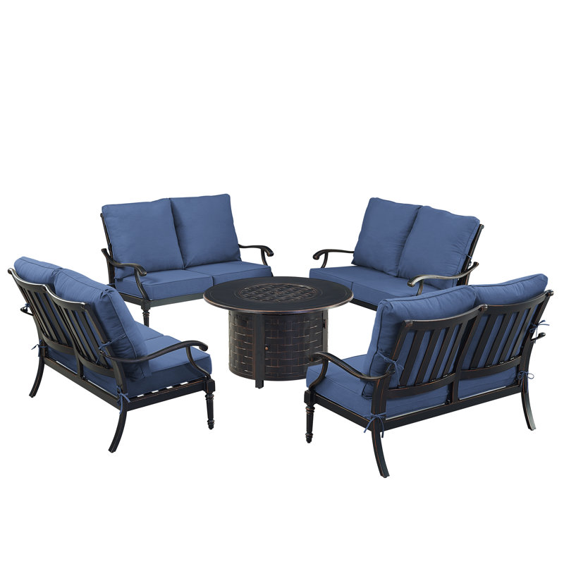 Ensemble de conversation d'extérieur 8 personnes avec coussins Paigelynn, Bleu