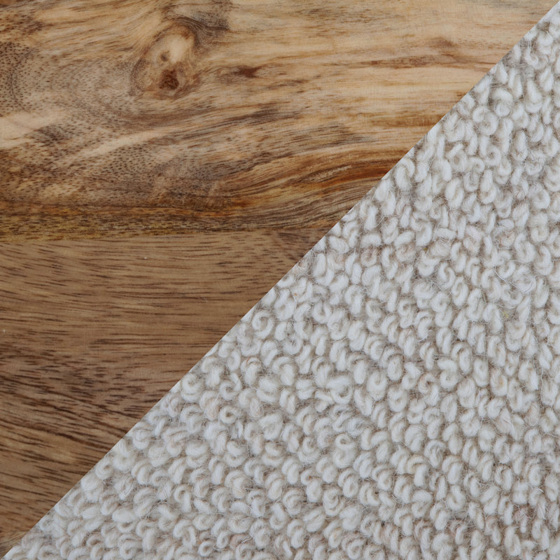 Repose-pieds en bois avec rangement, laine tissée à la main / bois de manguier - beige