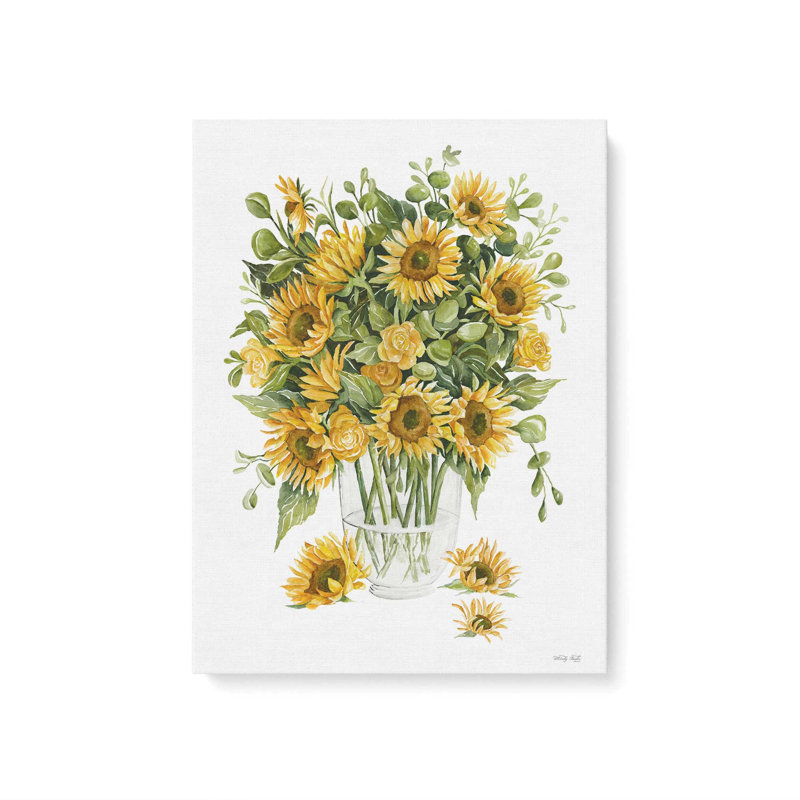 «Sunflowers & Roses» par Cindy Jacobs, reproduction d'art, L 12 po x H 16 po, Ne s’applique pas, Toile non encadrée