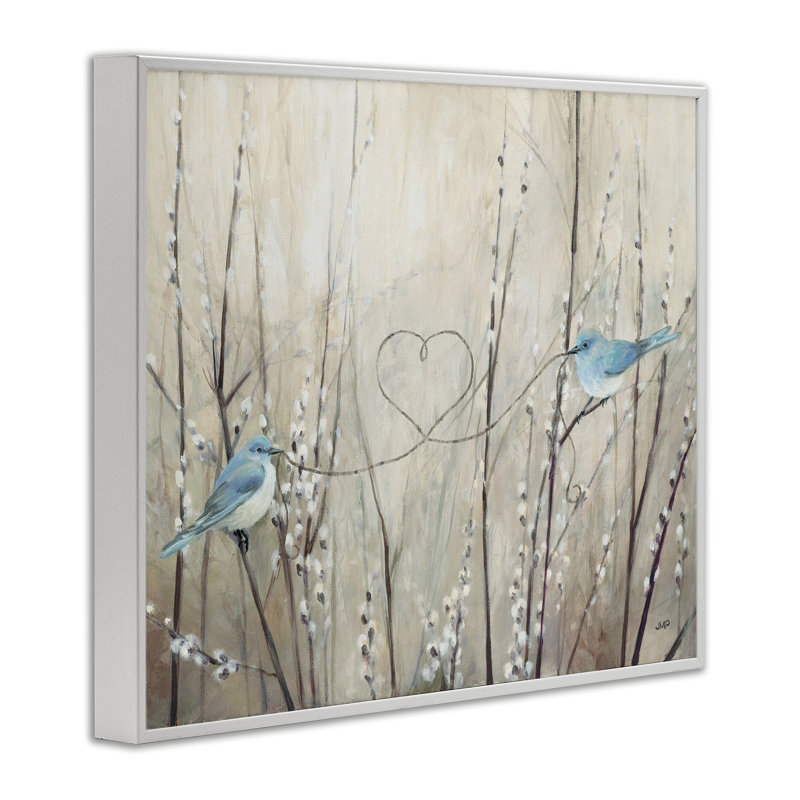 " Love Birds Heart Shape " by Julia Purinton, 24" H x 30" W x 1.5" D, Coastal White Framed Giclee