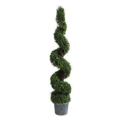 5ft Tall Artificial Spiral Boxwood Topiary Tree, Faux Greenery, Botanical Home Decor Accent, for Entryway, Living Room, Office, 60”