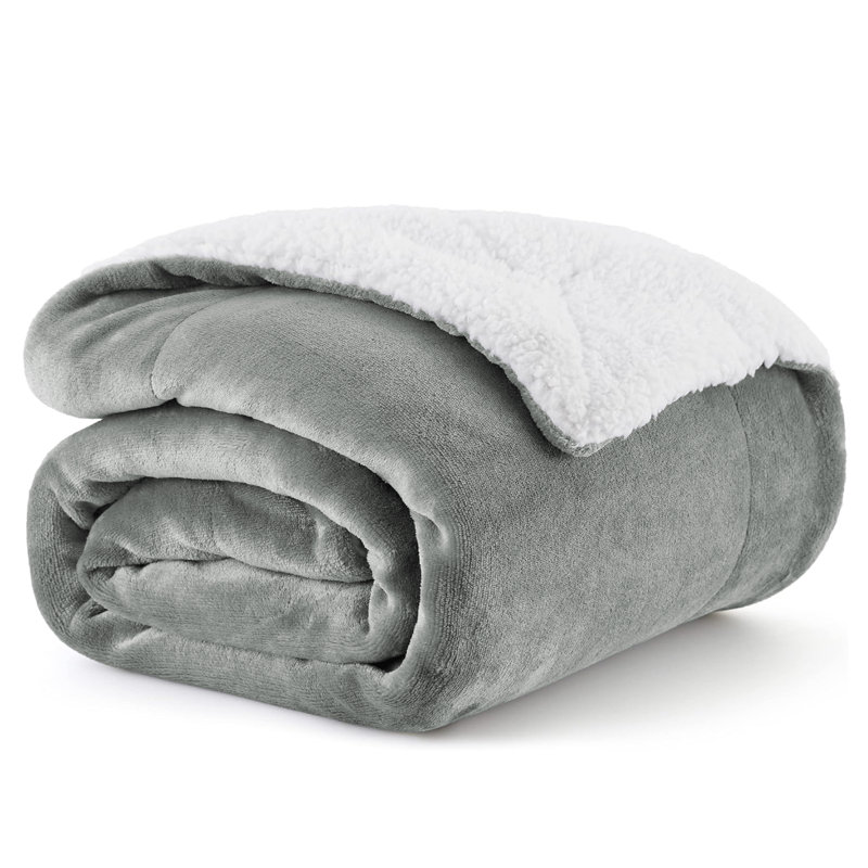 Sanborn Soft Reversible Sherpa Fleece Fur Thick Blanket Throw, Silver, 230cm x 270cm