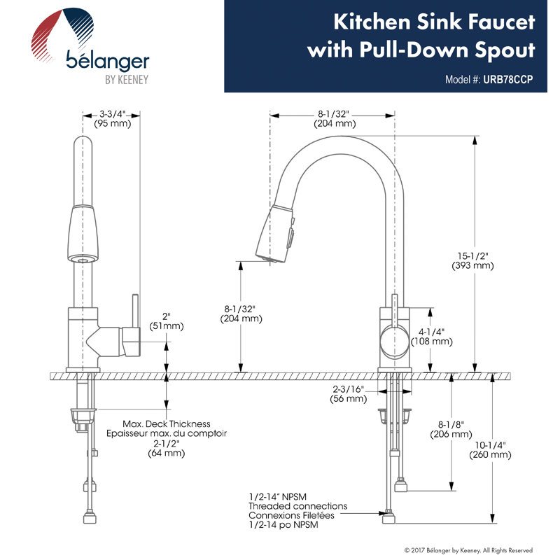 Keeney Bélanger Pull Down Kitchen Faucet, Polished Chrome