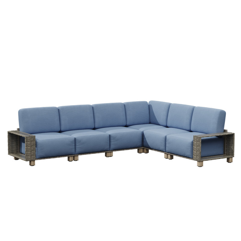 Canapé modulaire d'extérieur en osier 6 pièces avec coussins de 8 pouces et conception modulaire, Blue
