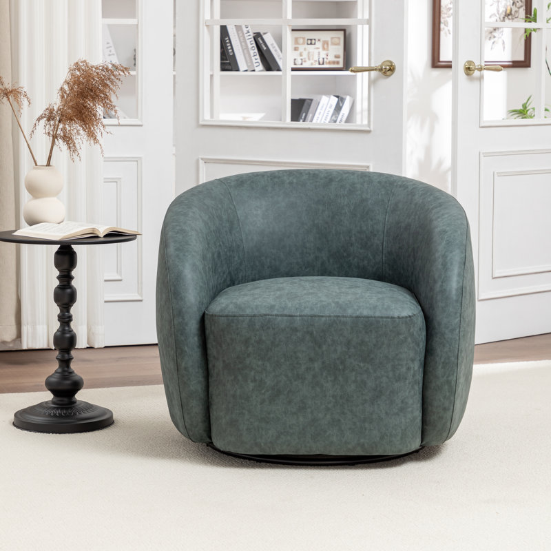 Katherline Hall Faux Leather Swivel Barrel Chair, Navy