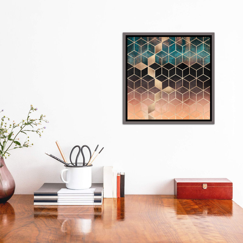 «Ombre Dream Cubes» par Elisabeth Fredriksson - impression d'art graphique, Toile encadrée de bois rustique foncé