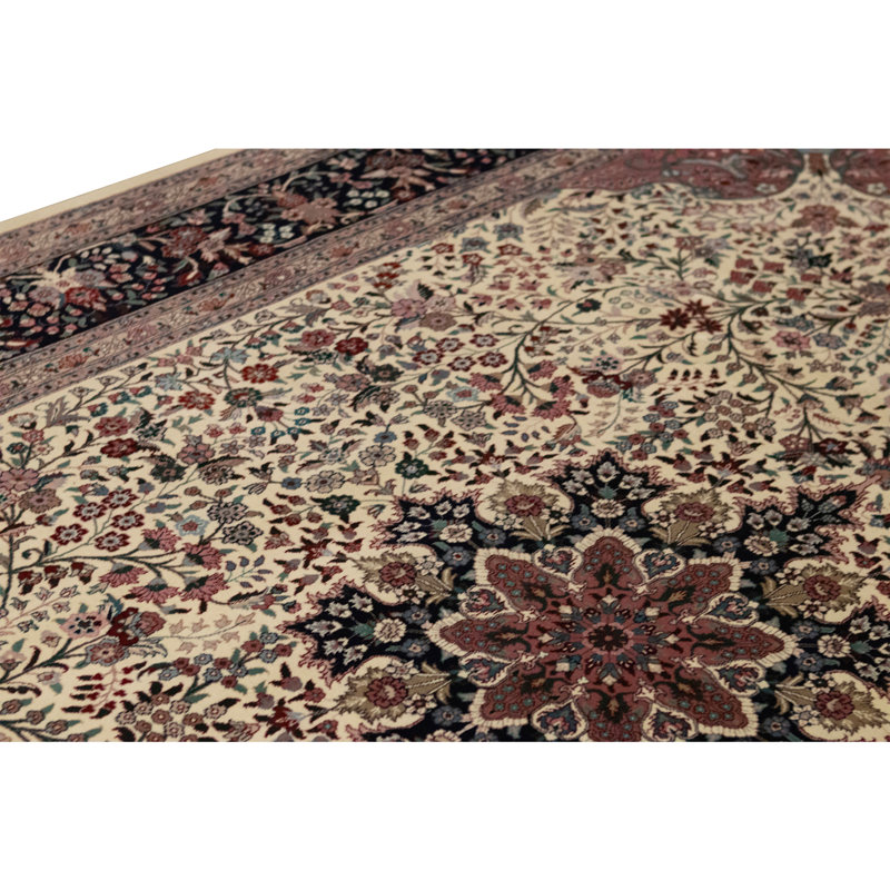 Tapis ivoire et bleu marine noué à la main de haute qualité