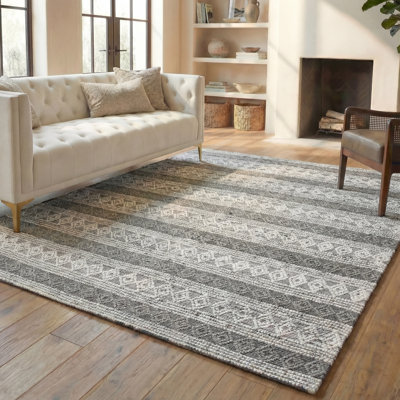 Tapis gris / noir en viscose / laine tissé à la main Natura