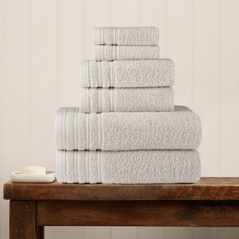 Eider & Ivory™ Luxury Bath Towel 6 Pc Set 100% Cotton Terry Cloth Absorbent & Comfy, Silver