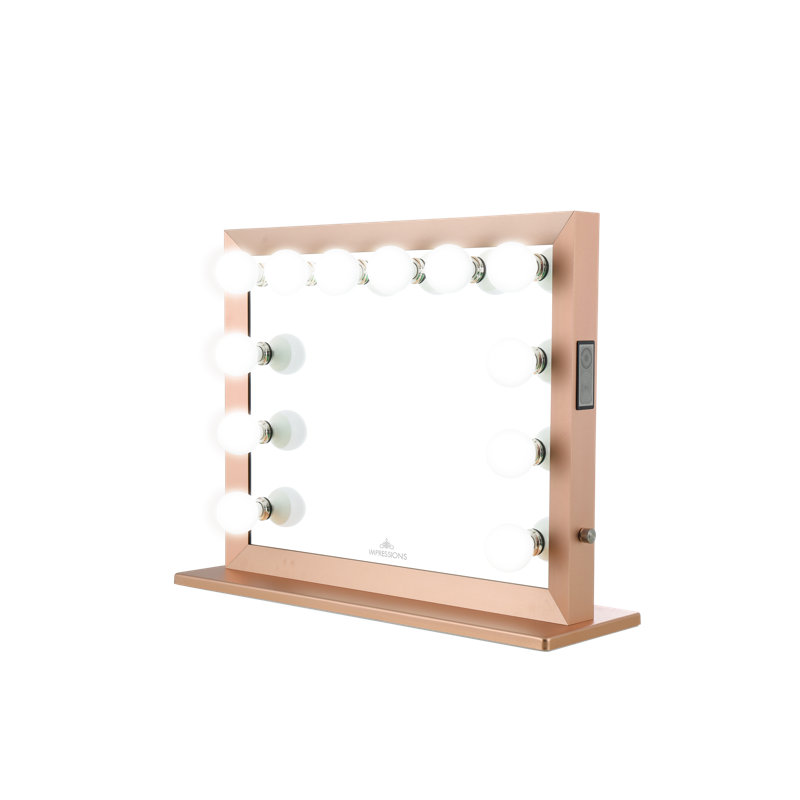 Très grand miroir de coiffeuse Hollywood avec lumières 12 lumières DEL avec verre magnétique 5X, Doré, Plastique