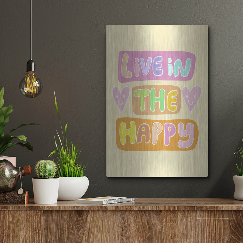  «Live In The Happy» par Club Daydream, art mural en métal, 12 po x 16 po, H 16 po x l 12 po