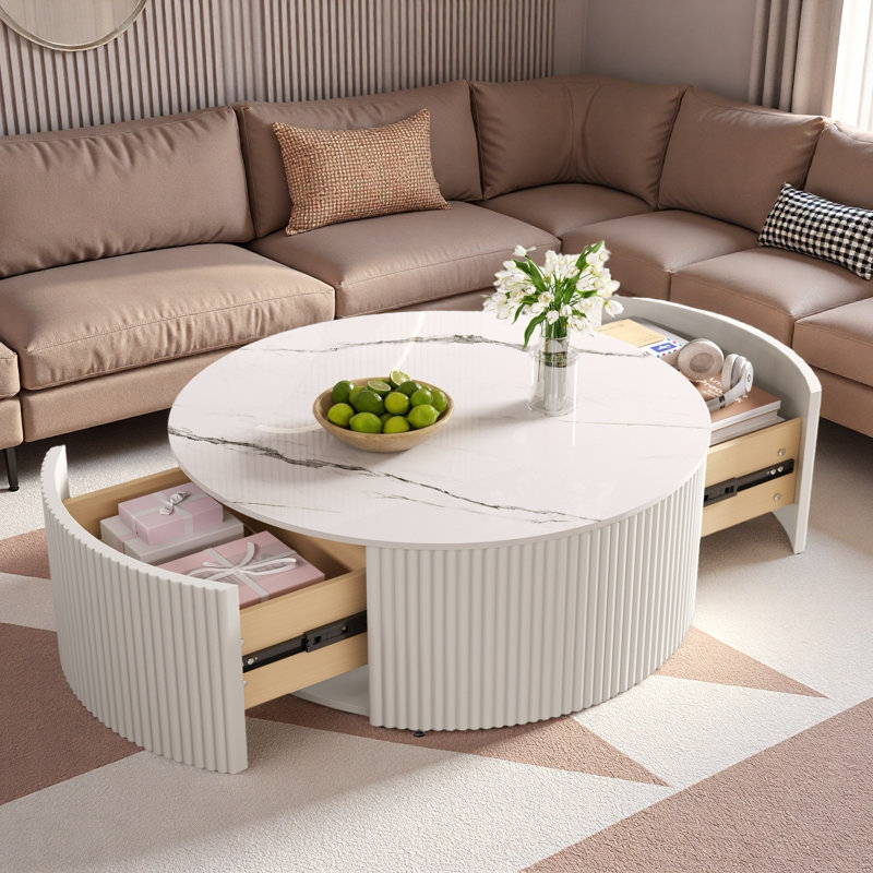 Table basse ronde avec rangement, Blanc