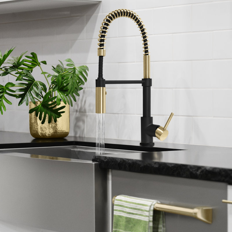 ZLINE Autograph Sierra Pull Down Spring Handle Kitchen Faucet, Matte Black;Champagne Bronze