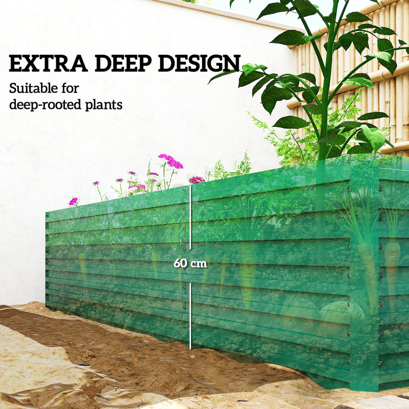 Lit de jardin surélevé galvanisé, boîte à fleurs 8 pi x 4 pi x 2 pi, vert
