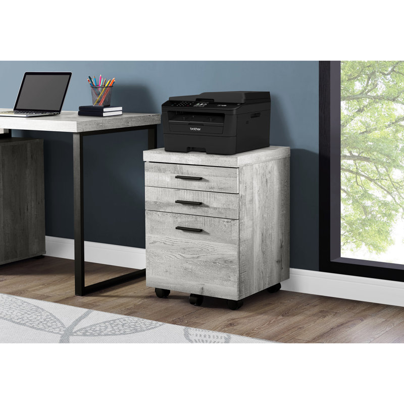 Office Rolling Storage Cabinet In Grey, With Functional Drawers And Modern Design File Capacity Grey Laminate, Printer Stand