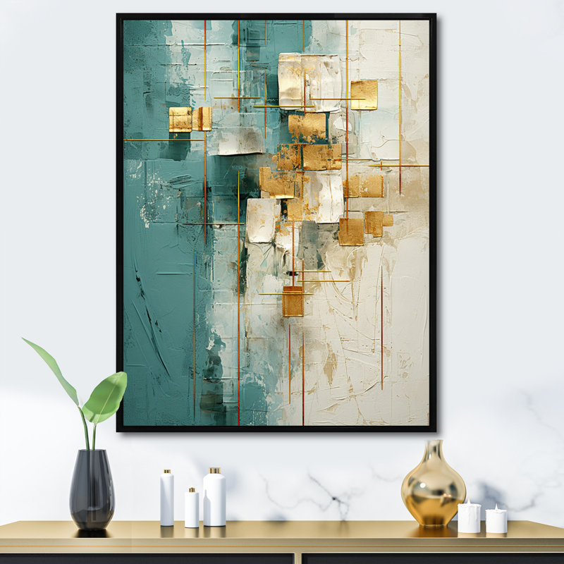 «California Sunshine Retro Abstract Gold Teal», reproduction d'art sur toile, H 40 po x l 30 po x P 1,5 po