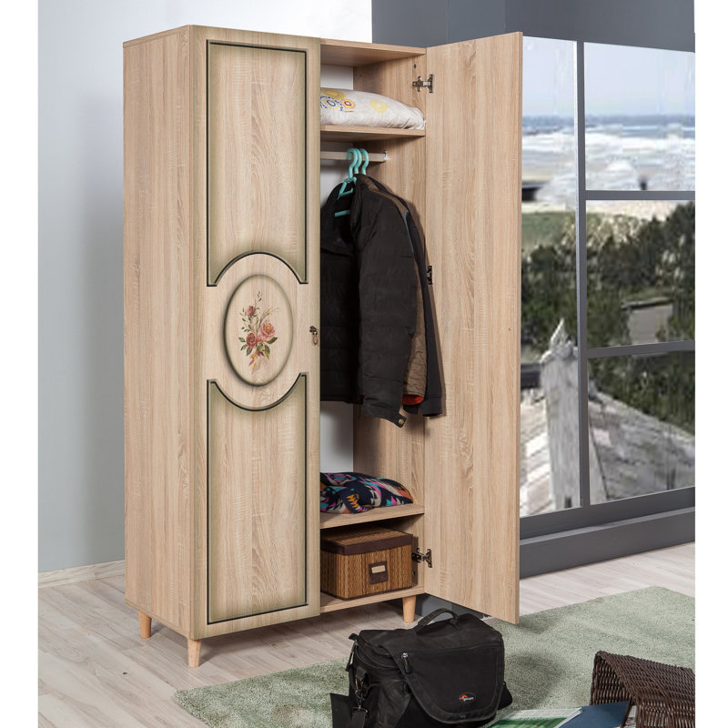 Kenna 2 Door Manufactured Wood Wardrobe, Black/Oak