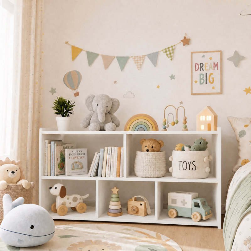 Bibliothèque pour enfants à 5 compartiments en bois, bibliothèque Montessori pour tout-petits, rangement pour chambre d'enfant, salle de jeux et salle de classe