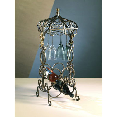 Fleur De Lis Mini Bar 4 Bottle Bronze Iron With Brass Medal