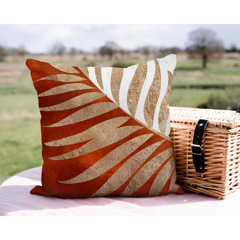 Floral Outdoor Reversible Throw Pillow, 15W" x 15H", Orange/Gold/White