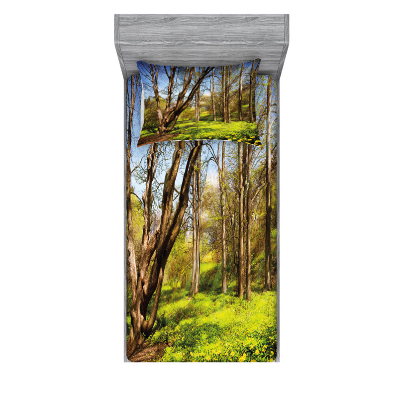 Ensemble de draps Spring Forest, Ensemble de draps pour lit simple TG avec drap-hou