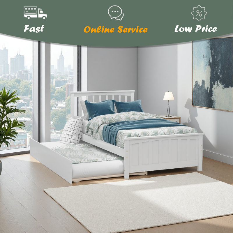 Lit plateforme simple avec lit gigogne, Blanc