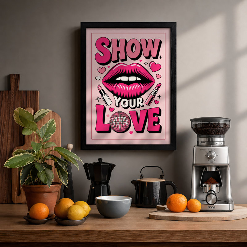 Show Your Love Pop Art - Framed Print, Black, A3 - 42.0 x 29.7 cm