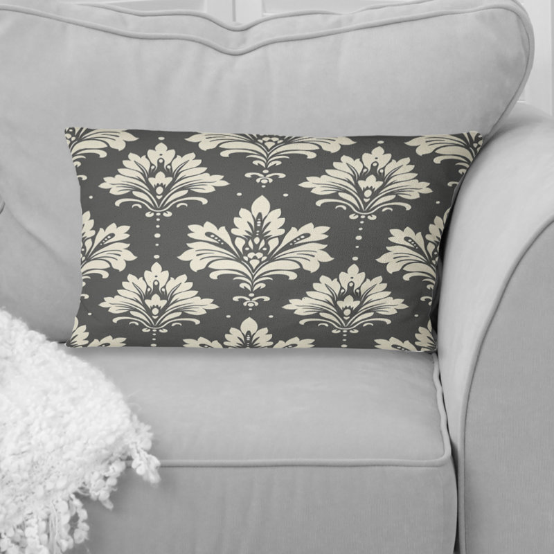 Imprimé damassé traditionnel gris et blanc III - Coussin lombaire traditionnel