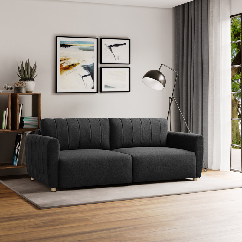 Serta Lowry 91.7" Queen Size Channel Tufted Convertible Sleeper Sofa, Charcoal