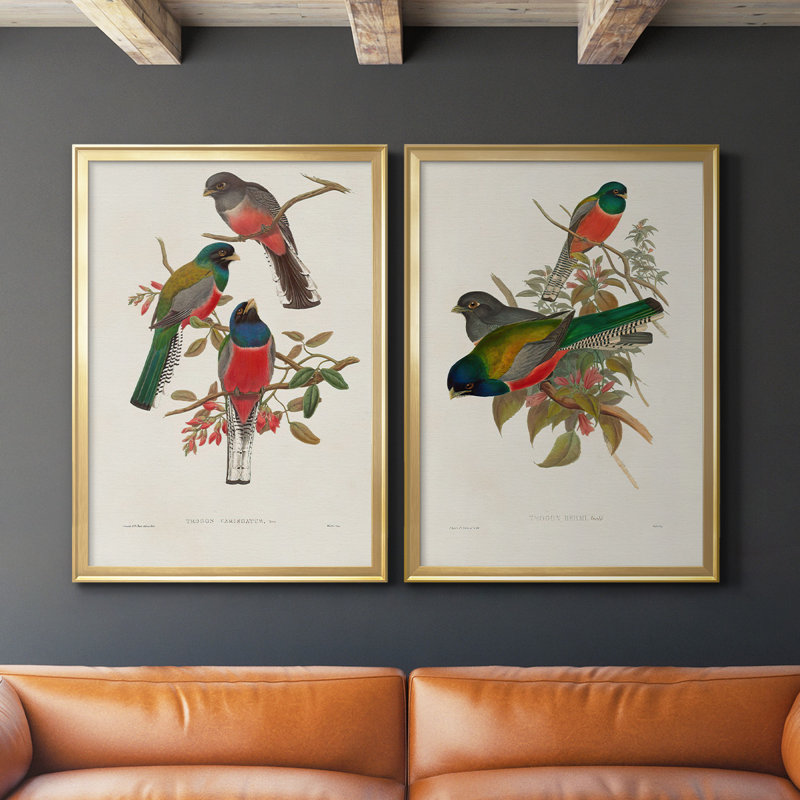 Ensemble de 2 reproductions sur toile Elegant Trogons, Cadre doré, H 30,5 po x l 45 po x P 2,5 po