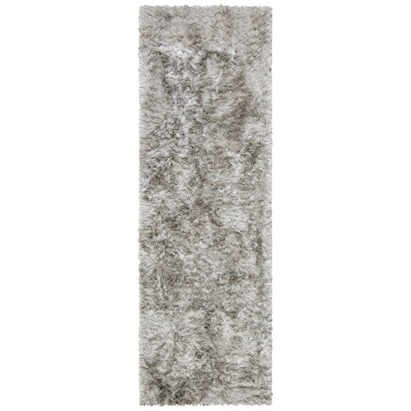 Tapis décoratif gris clair à poil long touffeté à la main Morrell, Tapis de couloir 2 pi 3 po x 10 pi