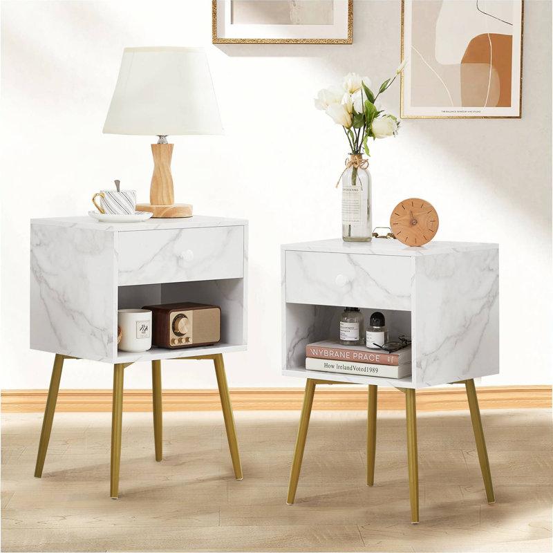 Kempst Nightstands Set for Bedroom Living Room, White/Gold
