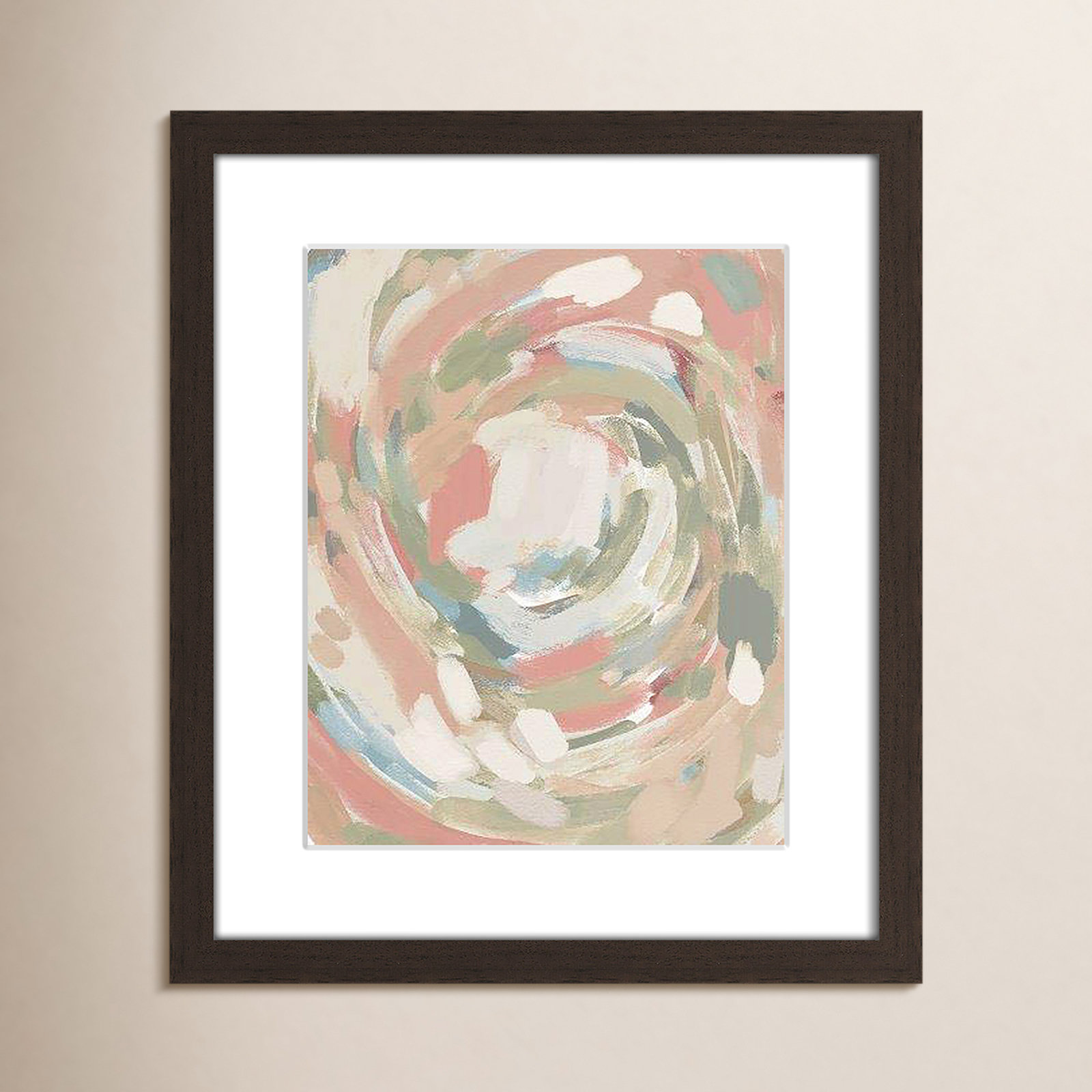 Abstract Energy Spring Colors by Leah Straatsma, Walnut Matted Picture Framed, 15" H x 13" W x 0.75" D