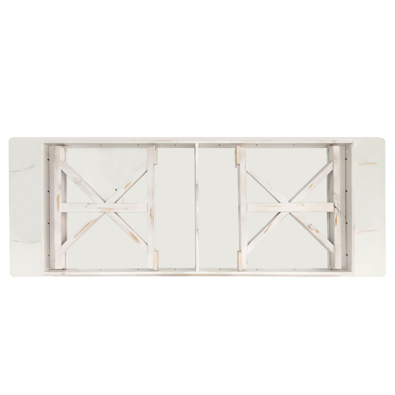 Eternity Rectangular Solid Pine Farm Dining Table with Folding X-Style Legs, Antique White, 40.25" L x 108" W