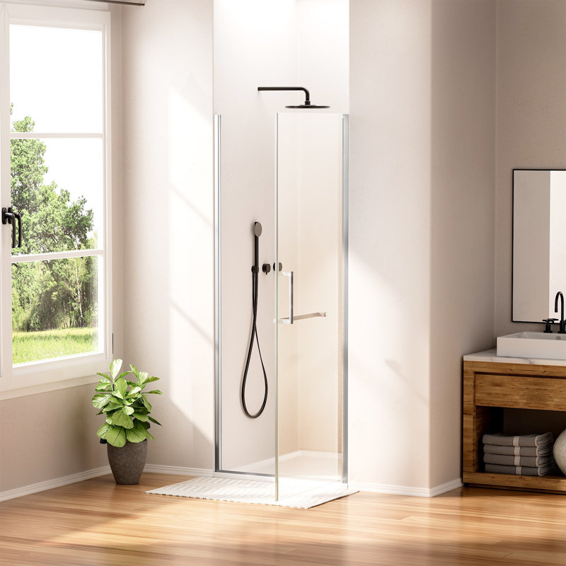 Yingze Adjustable 29-30" W X 72" H Frameless Pivot Shower Door, 6Mm Sgcc Tempered Glass Shower Door, Brushed Nickel