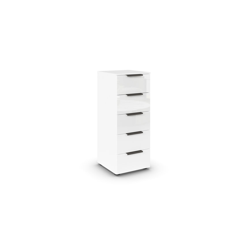 Flipp 5 Drawer 40Cm W Chest, Alpine White/White Glass/Graphite