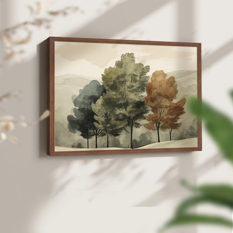 Paysages rétro-Cxx - reproduction encadrée, H 16 po x l 20 po, Noyer