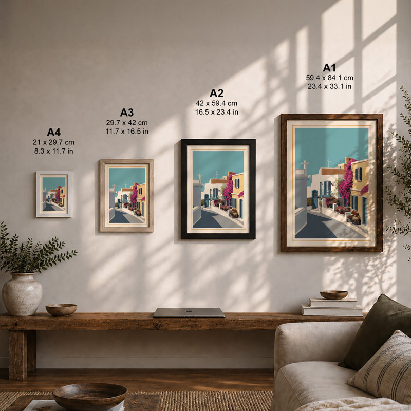 Mediterranean Shadows Coastal - Framed Print, A3 - 42.0 x 29.7 cm, White